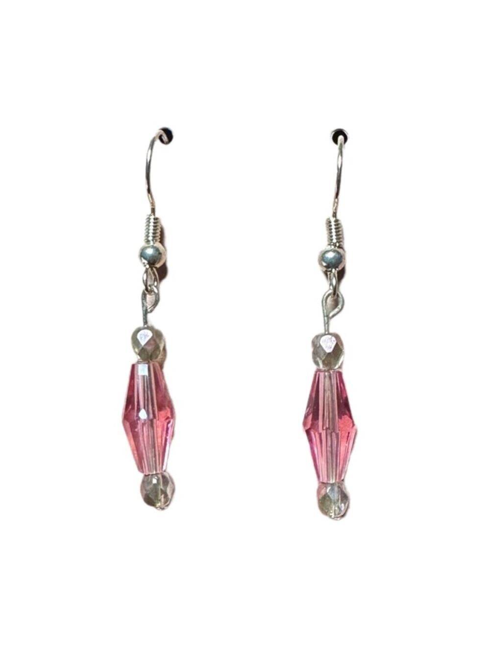 Pink earrings handmade dangle plastic